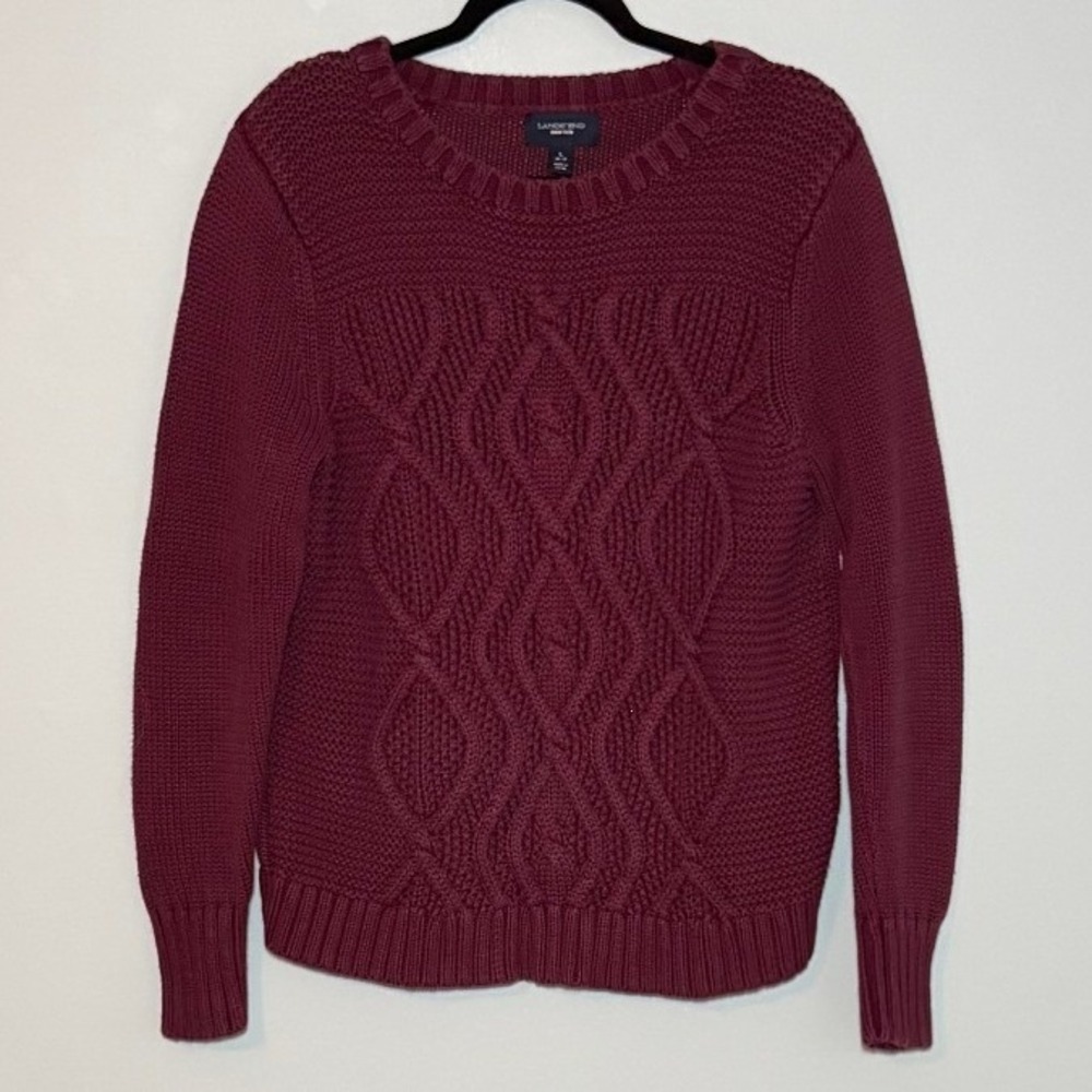 Lands End Drifter Burgundy Cable Knit Cotton Sweater Womens Large 14-16 475877
